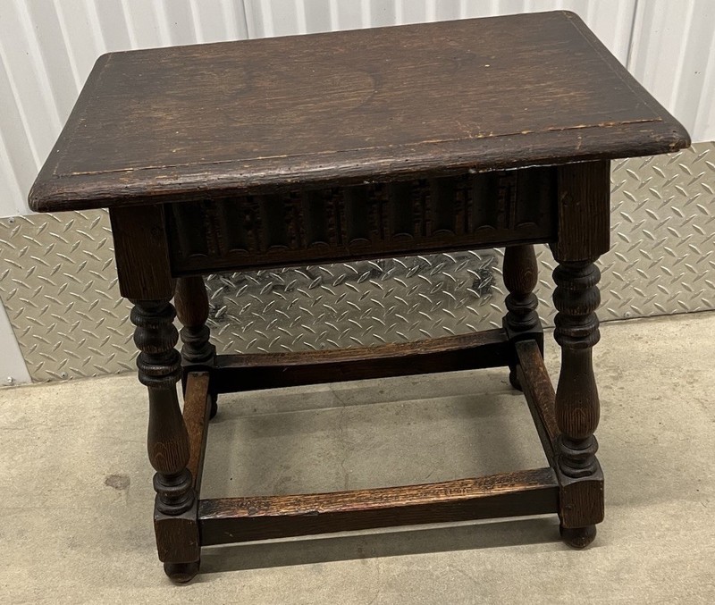 Antique 1910’s William & Mary Style English Tavern Table Side Stool Oak -CanShip
