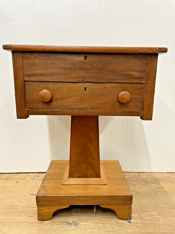 ANTIQUE AMERICAN FEDERAL Empire WORK TABLE LIFT TOP WRITING DESK fitted interior gallery
