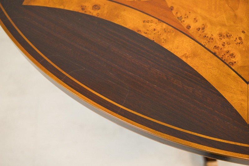 NO TARIFFS! 4' traditional ornate round mahogany Centre Table with inlay gallery