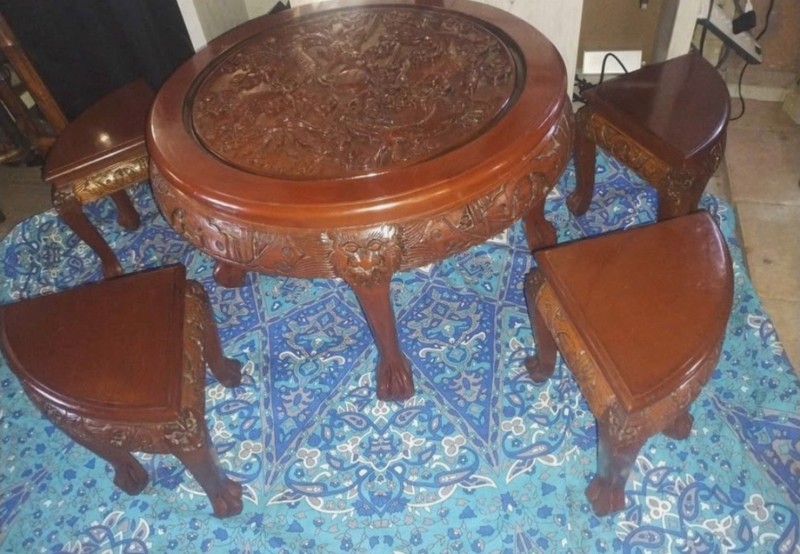 Antique oriental Chinese tea table-rose wood gallery