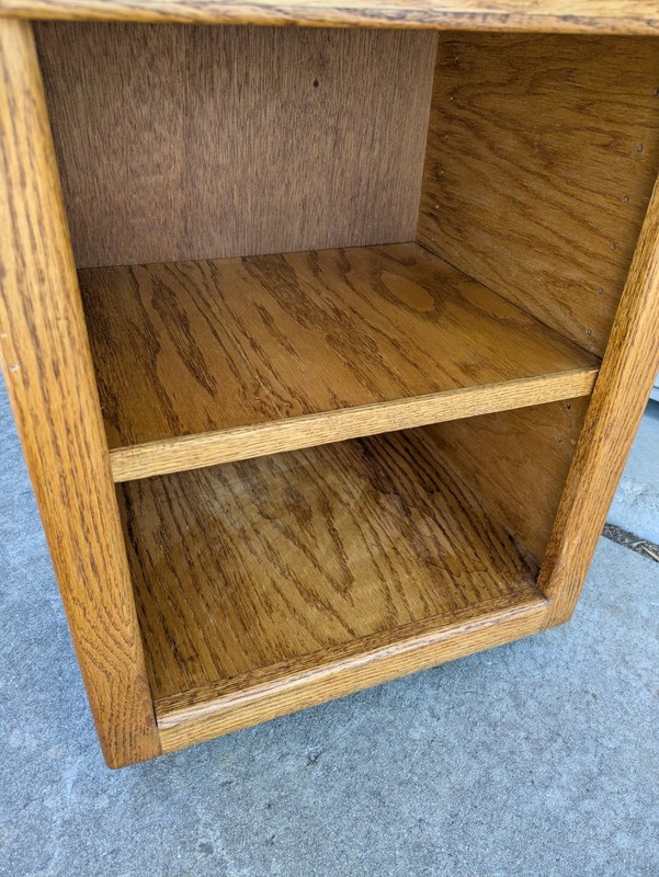 Vintage Rustic Country Oak Wood Rolling Nightstand End Table Shelf 1-Drawer N56 gallery