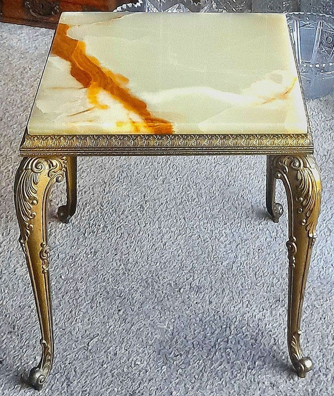 VINTAGE ONYX & GILT METAL COFFEE TABLE - 13.5 INCHES TALL, 12.5 INCHES WIDE gallery