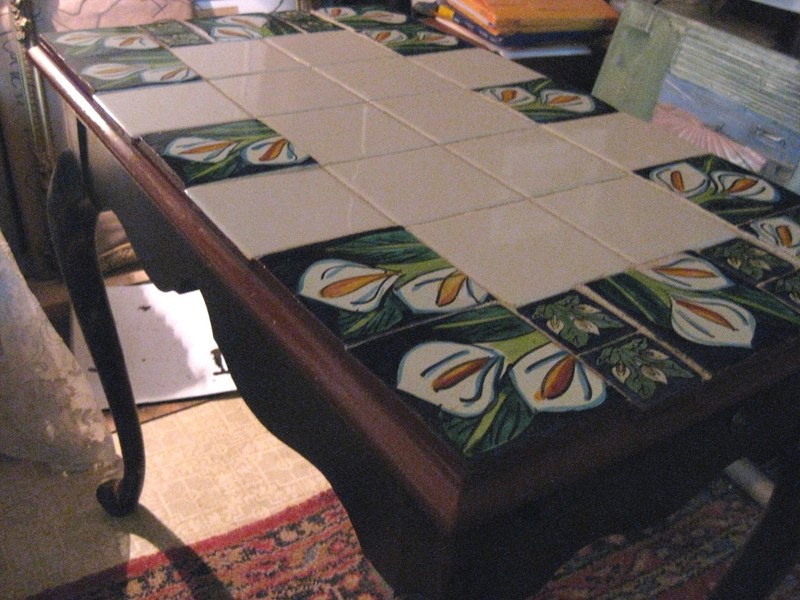 Antique?Table-Walnut/Mahogany? Wood-Tiles-18""x30" and x26"High gallery