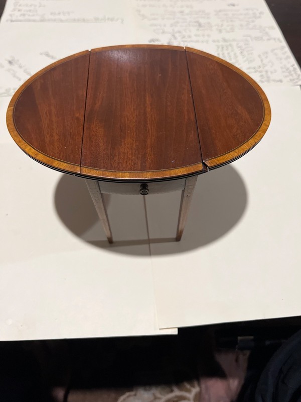 Vintage miniature drop leaf table and a vintage guilted hand painted mirror gallery