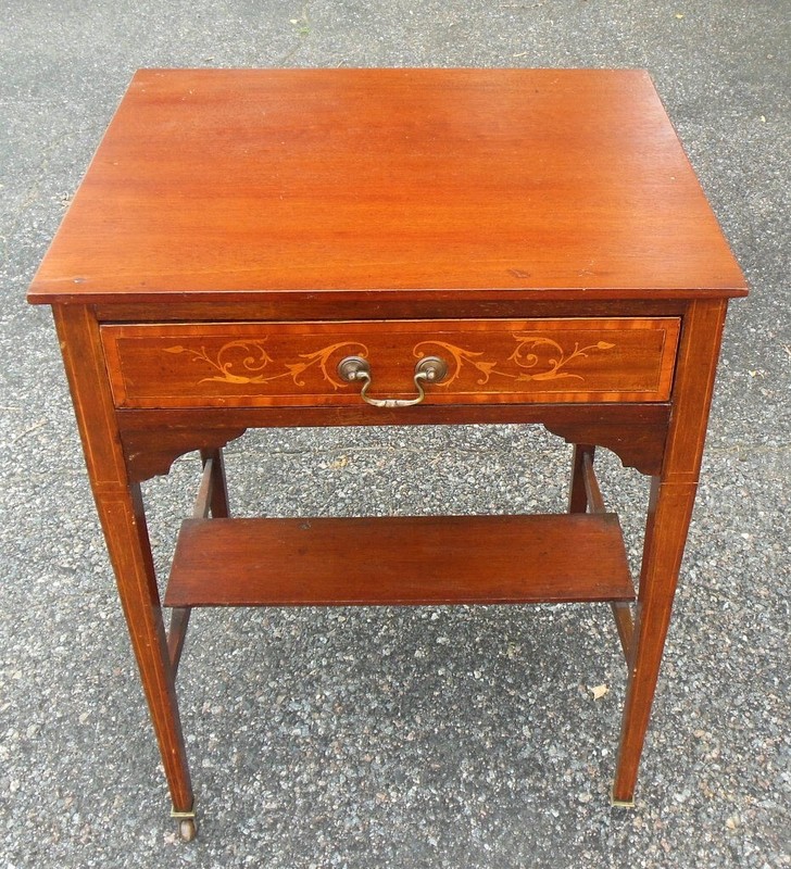 Antique EDWARDIAN Nightstand Lamp TABLE Inlaid Mahogany Sheraton Style
