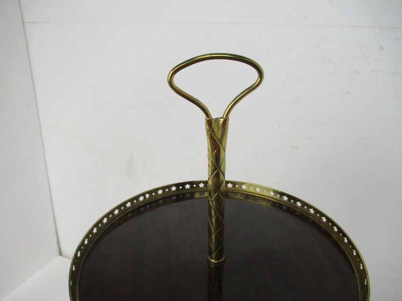 Pedestal Two Tier Cake Stand Vintage Hollywood regency style Veneer Brass HTF gallery