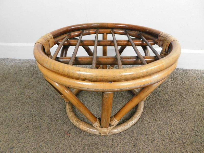 VTG 1980s Retro MCM Philippines Bamboo Patio Side Table Rattan Footstool Ottoman