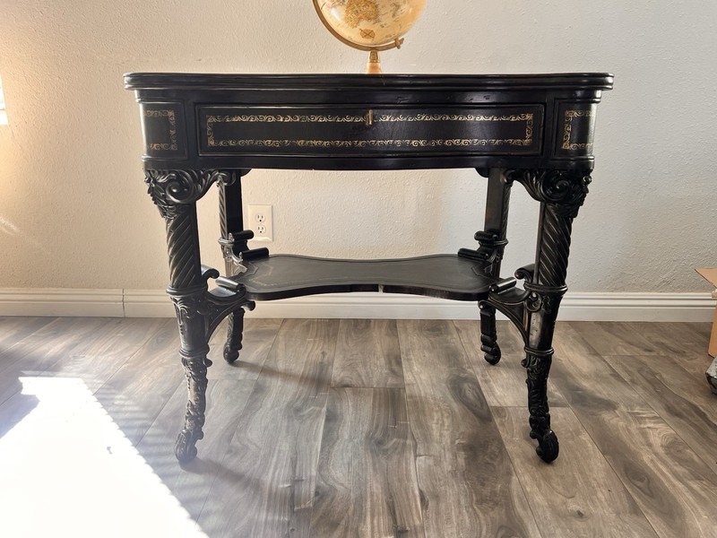 John Richard’s Elegant Black Lacquer Rococo Revival Accent Table –