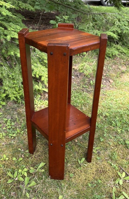 1950 RICHARD LEE LONGABERGER Hand Made Solid Wood 2 Tier Plant Stand SIGNED gallery