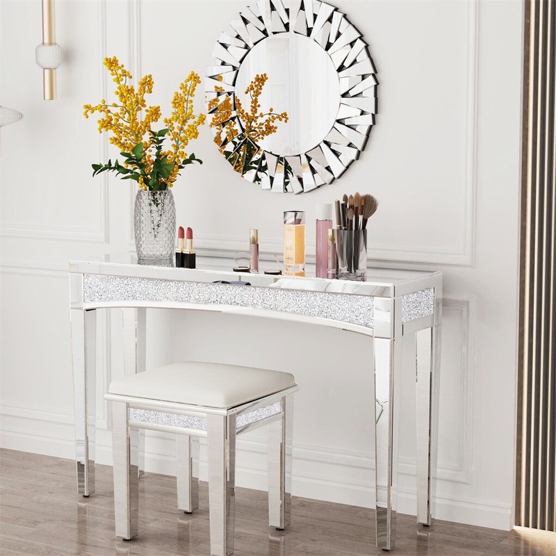 Ultra Long Luxury Mirrored Console Table Hallway Table w/ Thicken Tapered Legs gallery