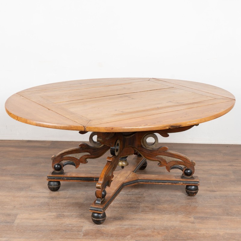 19th Century Swedish Pine Drop Leaf Pedestal Dining Table