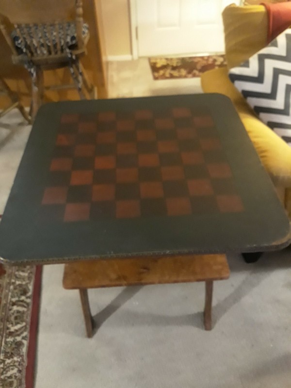 WAS $695 Antique Primitive Rustic Chess Checkers Table /Converts To Chair Rare! gallery