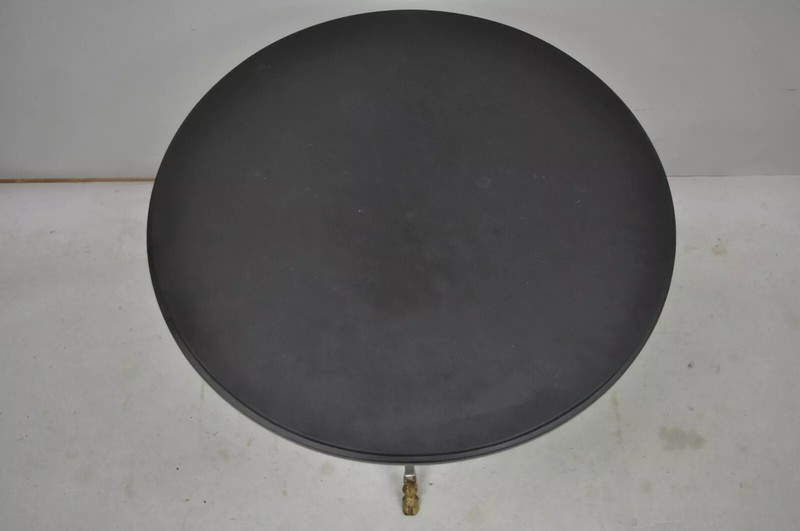 Maison Jansen Style Steel and Bronze Hoof Round Slate Top Regency Side Table gallery