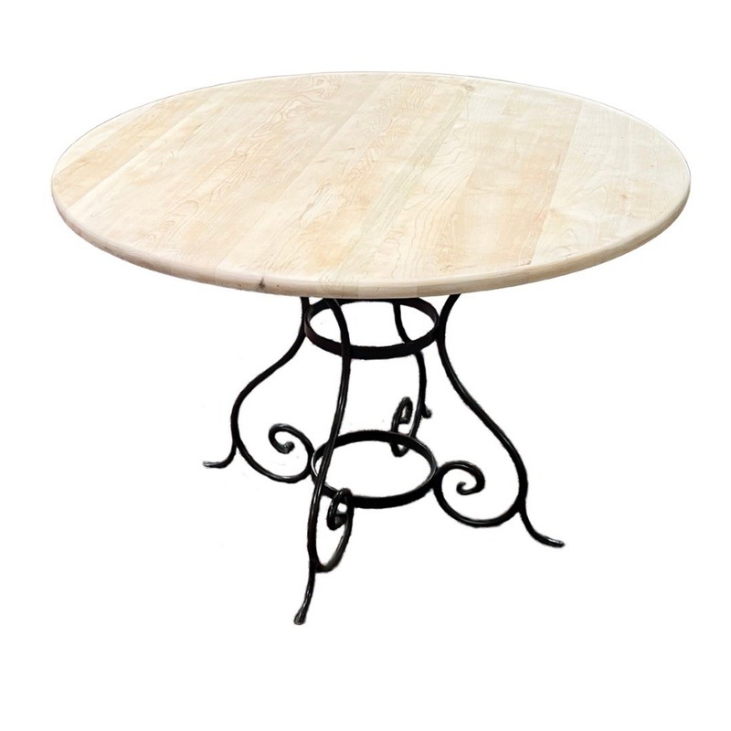 Charleston Forged Iron Scroll Base Round Breakfast/Accent Table w/ Wood Top 42"