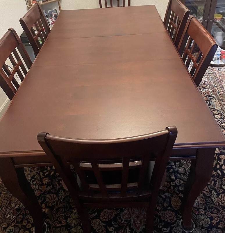 Wooden Dining Table, Includes 6 Chairs, Minor Scratches And Color Wear On Chairs