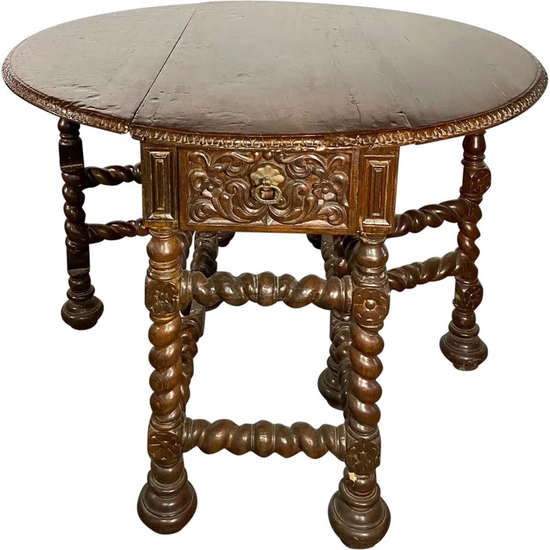 Early Antique Indo-Portuguese Teak Gate-Leg Drop-Leaf Table 17th Century gallery