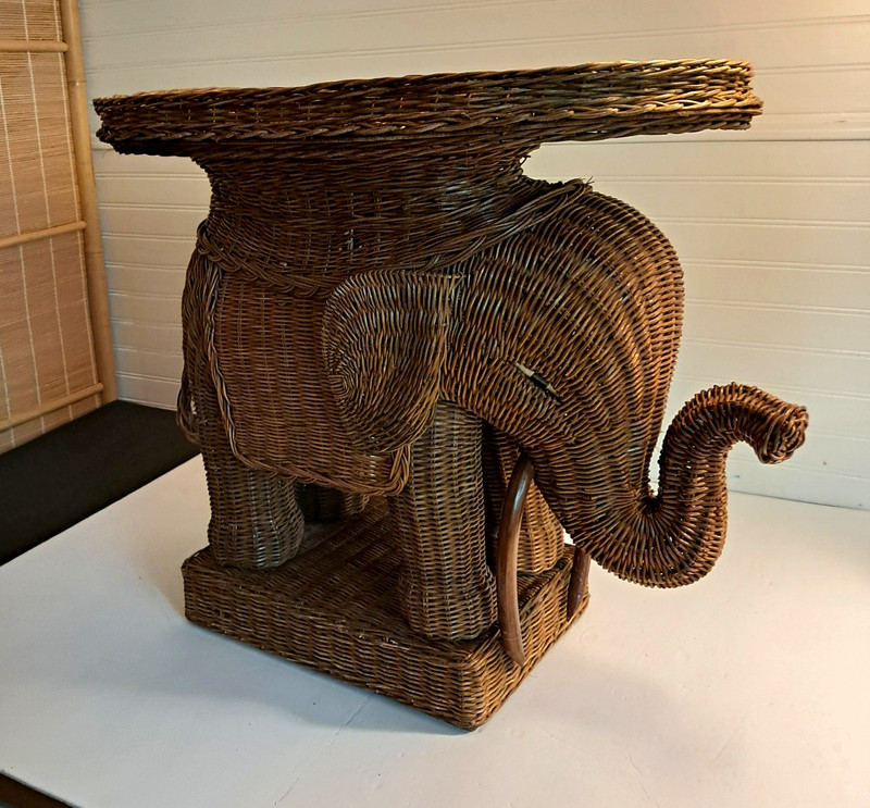 MCM BOHO Wicker Rattan Elephant Table Brown Indoor Outdoor Plant Stand 22 inch H gallery