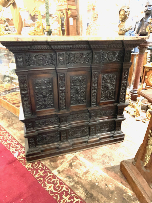 A Large Henry IV Style Carved Walnut Marble Top Console Circa 1890 France gallery