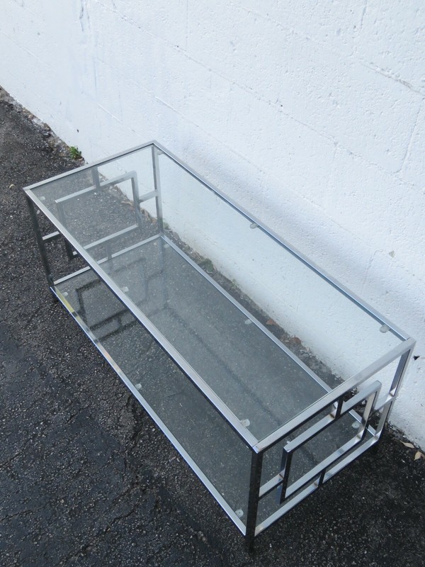 Hollywood Regency Modern Chrome Glass Top Coffee Table 2798 gallery