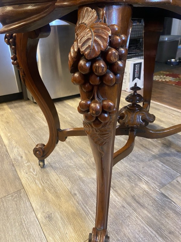 Antique Victorian Rococo Marble Parlor Table 1860-1890 Walnut Carved gallery
