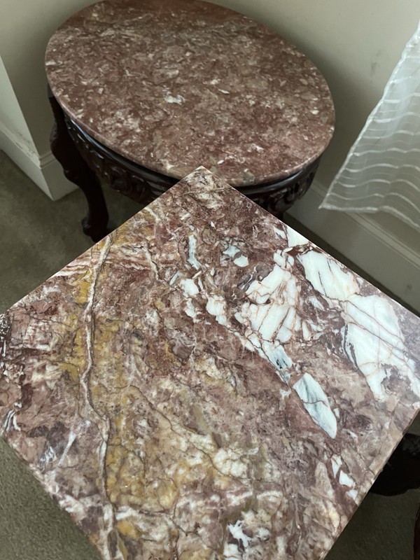 Antique Marble Top Round Coffee Table with End Tables & Plant Tables gallery