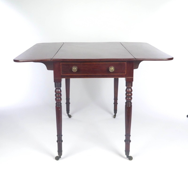 Antique Drop Leaf Table Pembroke Mahogany Inlay Turned Legs 19th c gallery