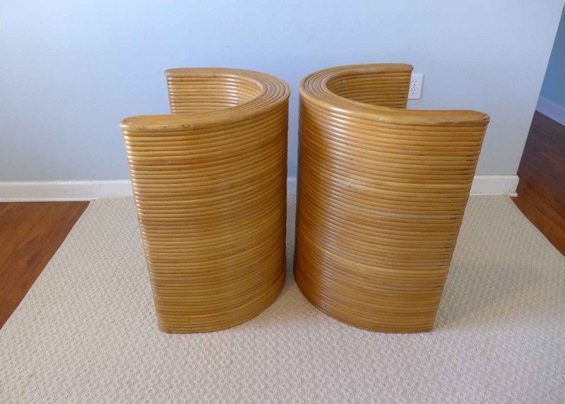 Vintage Pencil Reed Dining Table Gabriella Crespi Style Heavy Glass Top Pedestal gallery