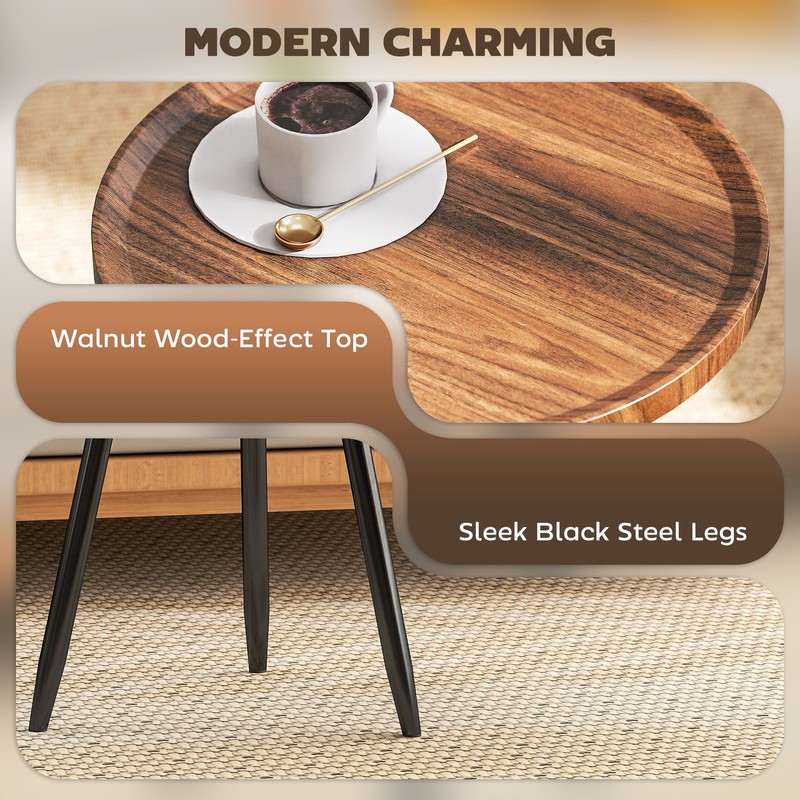 HOMCOM Modern End Side Table, Round Coffee Table, Chestnut Wood Effect gallery