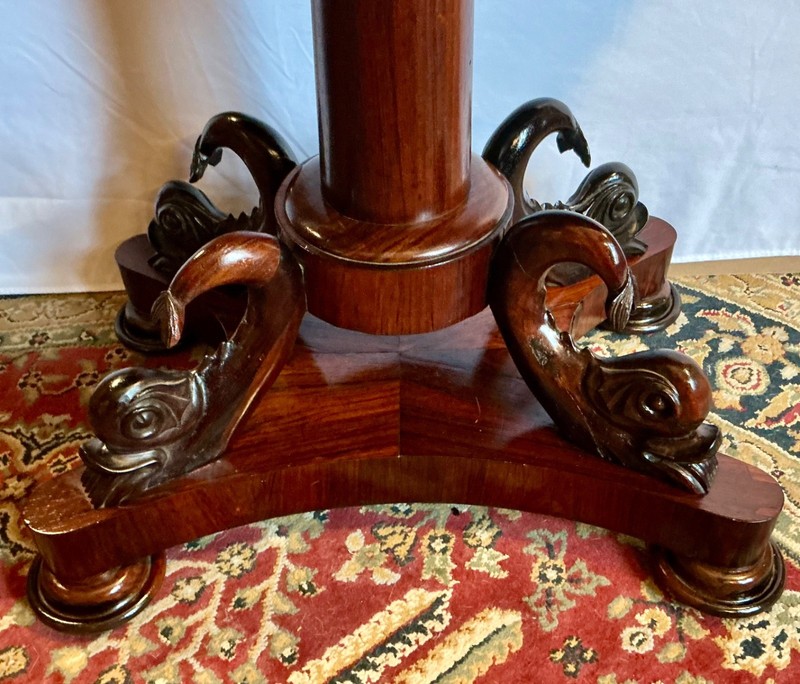 William IV Period Rosewood Game Table with Carved Dolphins Scrolls ca 1830 RARE gallery