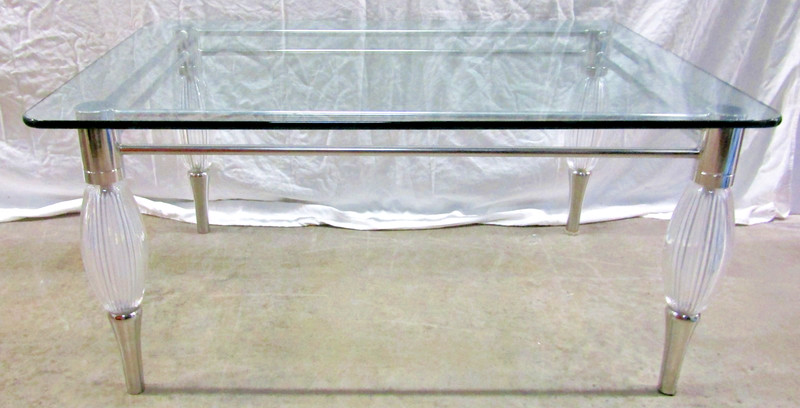 Mid-Century Modern Chrome with Limerick Crystal Legs Glass Top Coffee Table