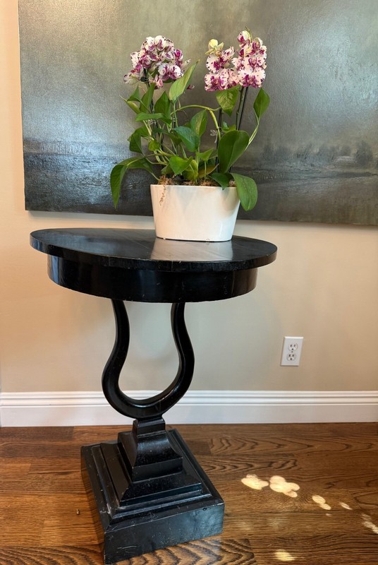 Anitque 20th Century 22 in Round Side Table with Harp shaped base gallery