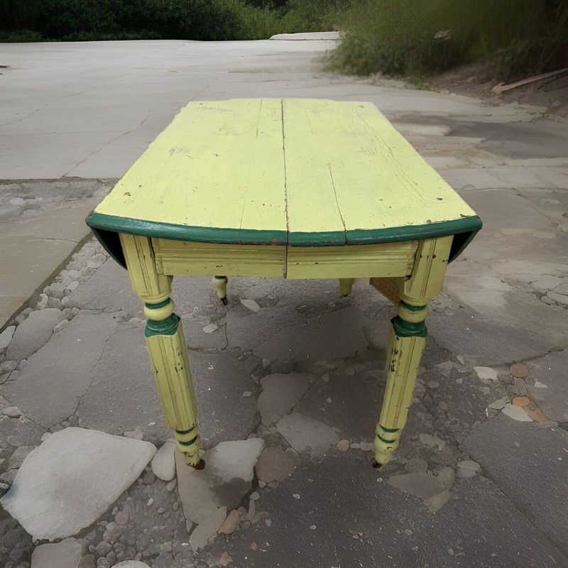 Cottage Core Dining Table – Vintage -antique Green Drop Leaf Table on Wheels