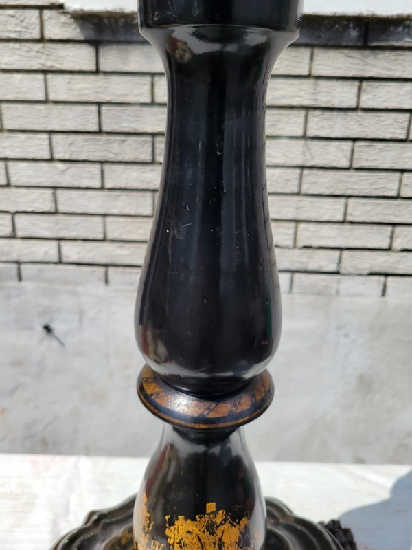 Antique 19th Century French Black Lacquered Papier Mâché Table | Victorian Base gallery