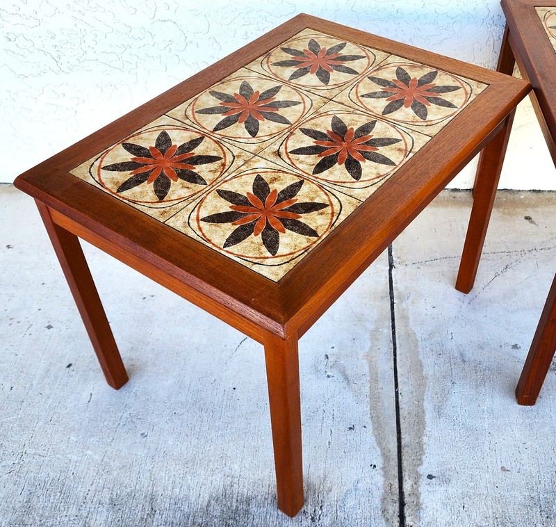 MCM Danish Teak & Tile Coffee & Side Tables 1960s Set of 3 gallery
