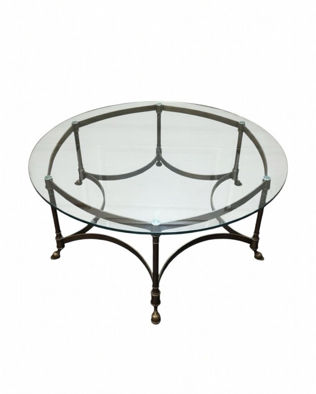 Vintage Labarge Brass Hollywood Regency Coffee Table Round Glass