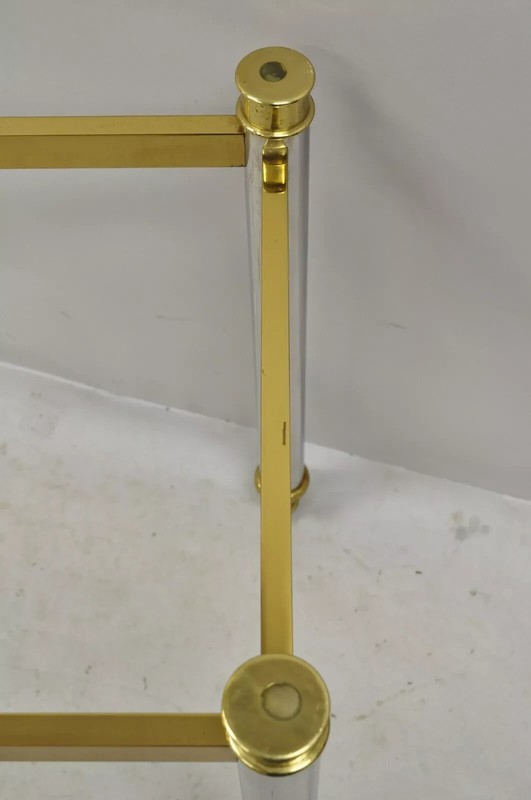 Maison Jansen Style Steel Chrome and Brass Hollywood Regency Console Table Base gallery