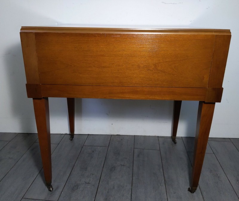 Vintage Mid Century Drop Leaf Rolling Wood Table Nelsonized Drawer Brass Feet gallery