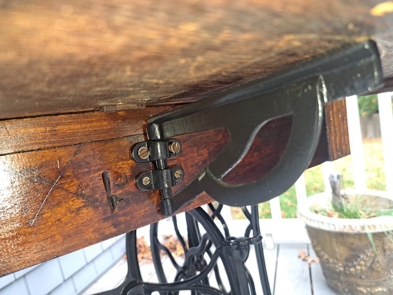 Repurposed 19th Century Cast Iron Singer Sewing Base/Oak Drop Leaf Farmers Table gallery