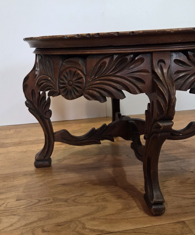 Antique Hand Carved Cherub Coffee Table with Glass Top Serving Tray gallery