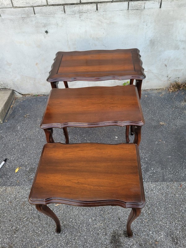 1920s Country French Walnut Nesting Tables – Antique Stacking Side Tables Set gallery