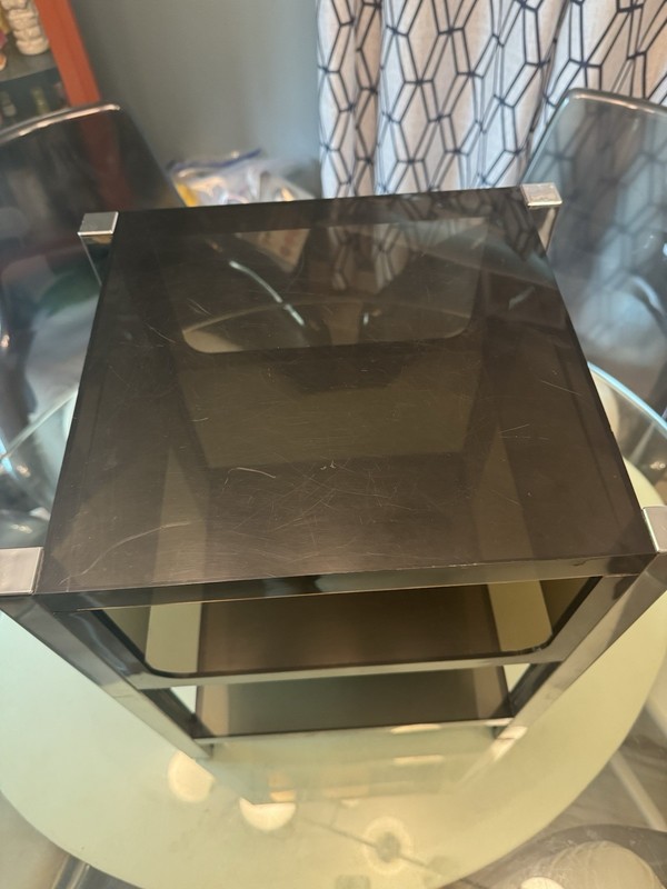 1970s Vintage Chrome and Smoke Acrylic Side/Accent Table gallery