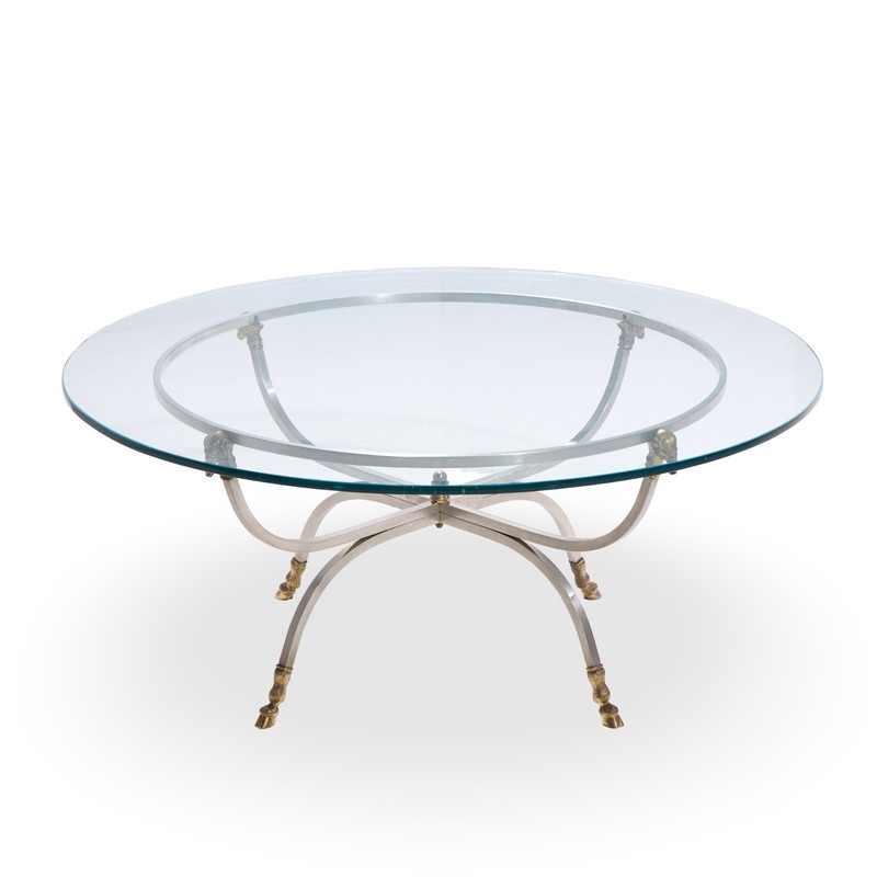 Maison Jansen Mid Century Round Rams Head Glass Top Coffee Table