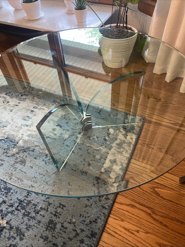 Mid Century Post Modern Round Glass Coffee Table by Leon Rosen gallery