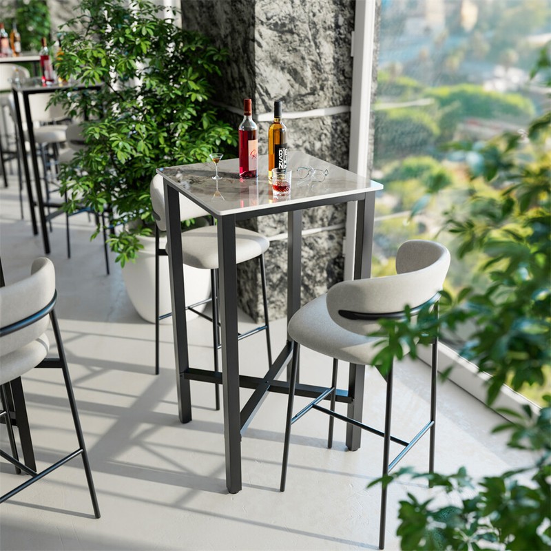 Tall Bar Table Square Cocktail Dining Table Sintered Stone Top for Balcony Home gallery