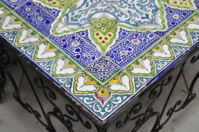 Arts & Crafts Ceramic California Tile Wrought Iron Coffee Table attr. Catalina gallery