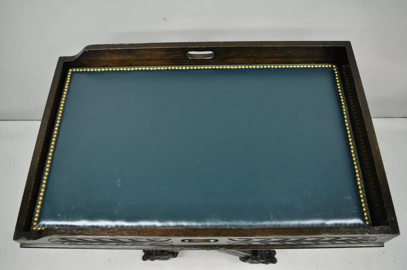 Antique Italian Renaissance Carved Walnut Bar Folding Tray Table w Lion Paw Feet gallery