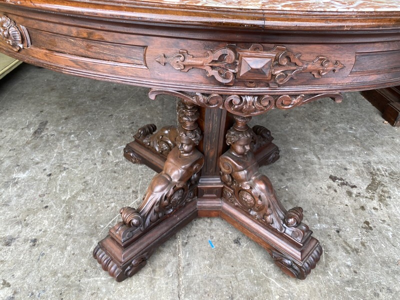 ROSEWOOD FIGURAL MARBLE TOP TABLE gallery