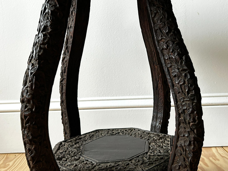 Anglo-Indian 19c Burmese Colonial Hand-Carved Hardwood Side Table 22''Hx18.5''W gallery