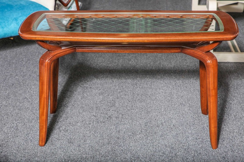 Walnut and Etched Glass Cocktail Table by Arredamento Borsani, Italy, 1940 gallery