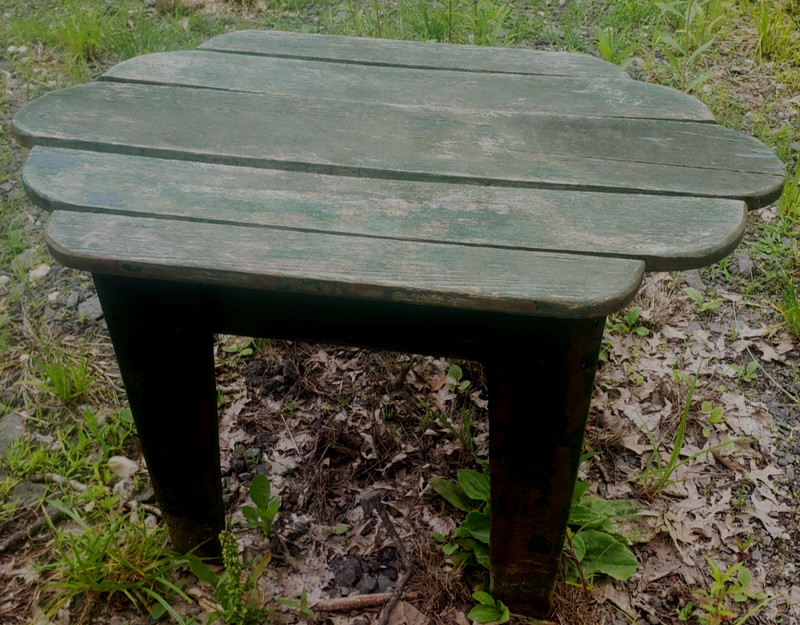 Antique Folk Art Pine Early American Outdoor Side Table- Chippy Green Paint NICE